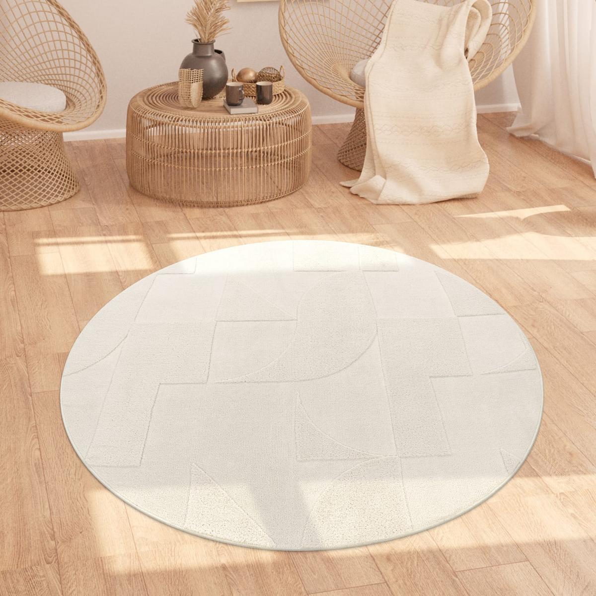 KURZFLORTEPPICH, mit Struktur, aus Polyester, Florhöhe 12 mm, Creme, Ø 120 cm - Beige, Textil (120/120cm) - KADIMA DESIGN