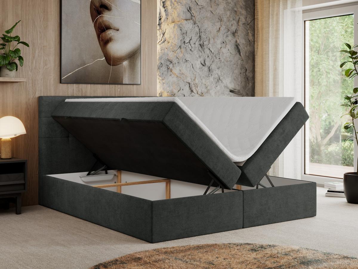 BOXBETT CENTO 200/200 Dunkelgrau Strukture - H4 - Dunkelgrau, Holz/Textil (200/200cm) - MKS