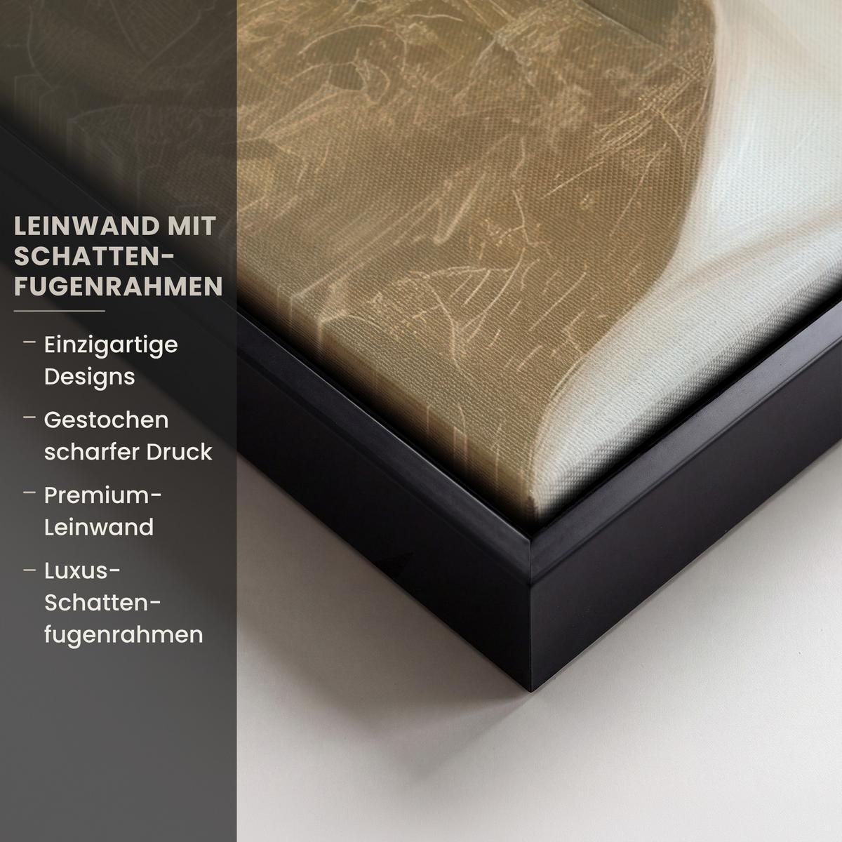 LEINWAND Bilder mit Rahmen - Gesicht - Blumen - Gold - Abstrakt - 50x70 - Goldfarben, Textil (50/70cm) - MuchoWow