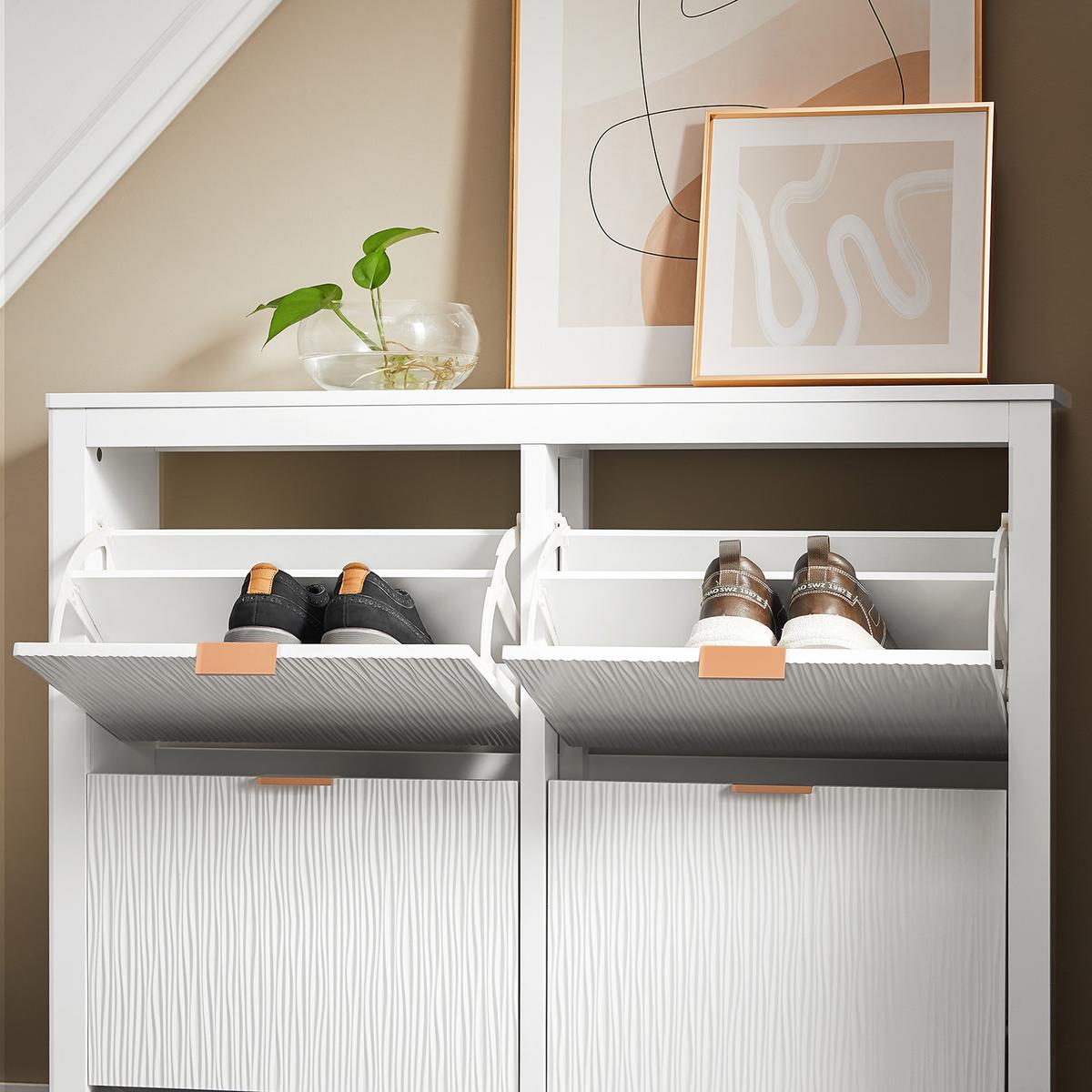 SCHUHSCHRANK Weiß 104x82x23cm - Weiß, Holzwerkstoff/Metall (104/82/23cm) - SoBuy