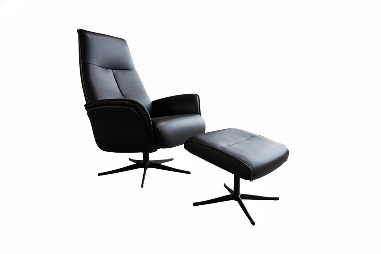RELAXSESSEL JOSIANE Schwarz Leder Relaxfunktion - Schwarz, Leder/Metall (78/107/87cm) - KAWOLA