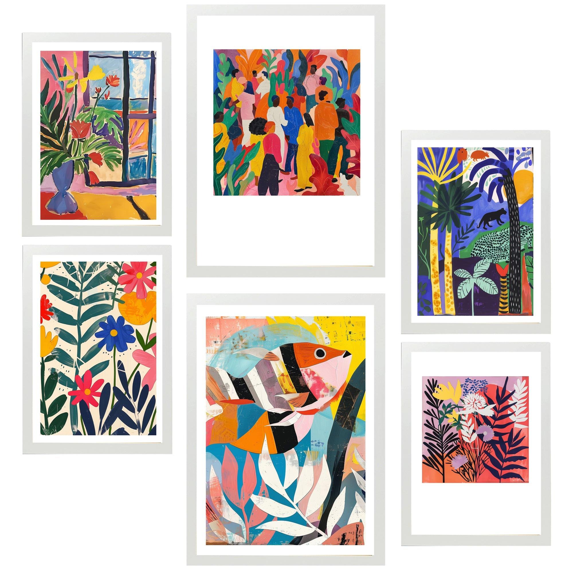 POSTER Set Mit 6 Gelbe & Rote Töne Von Matisse Kräftige Farben A3 & A4 Weißer Rahmen - Weiß, Papier (29/3cm) - Nacnic