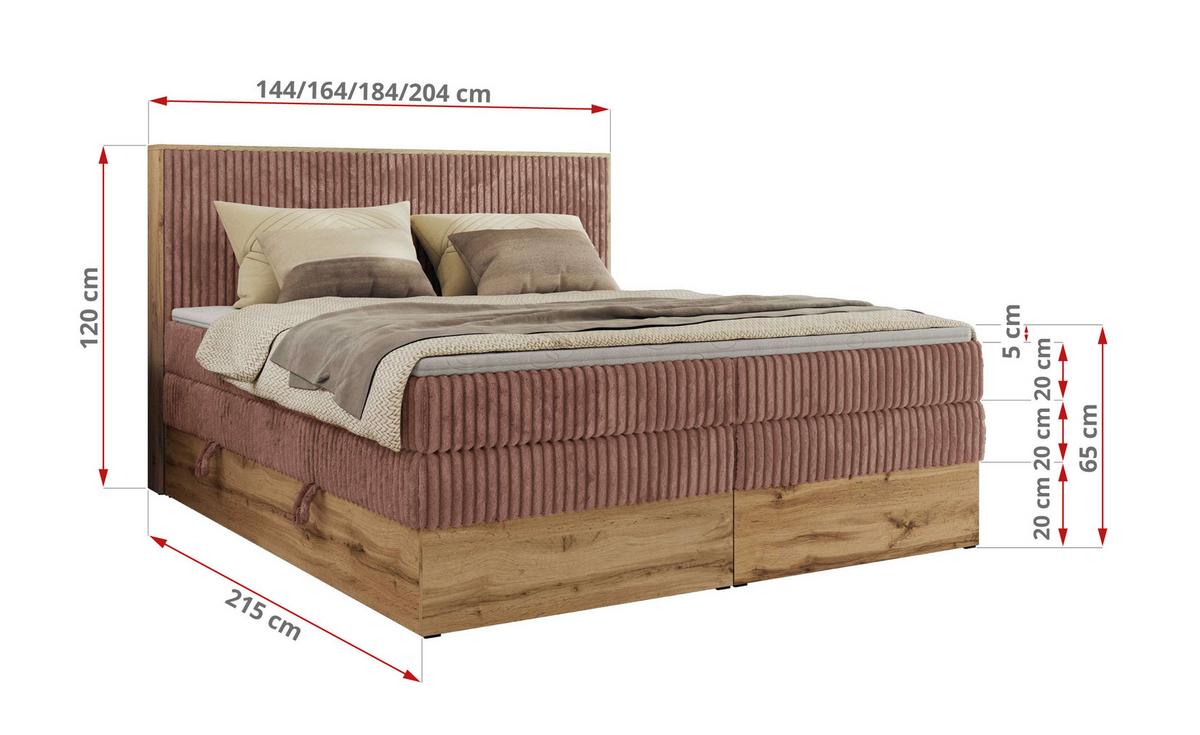 BOXBETT WOOD CLASSIC KING 160/200 - Rosa Cord - H4 - Rosa, Textil (160/200cm) - MKS