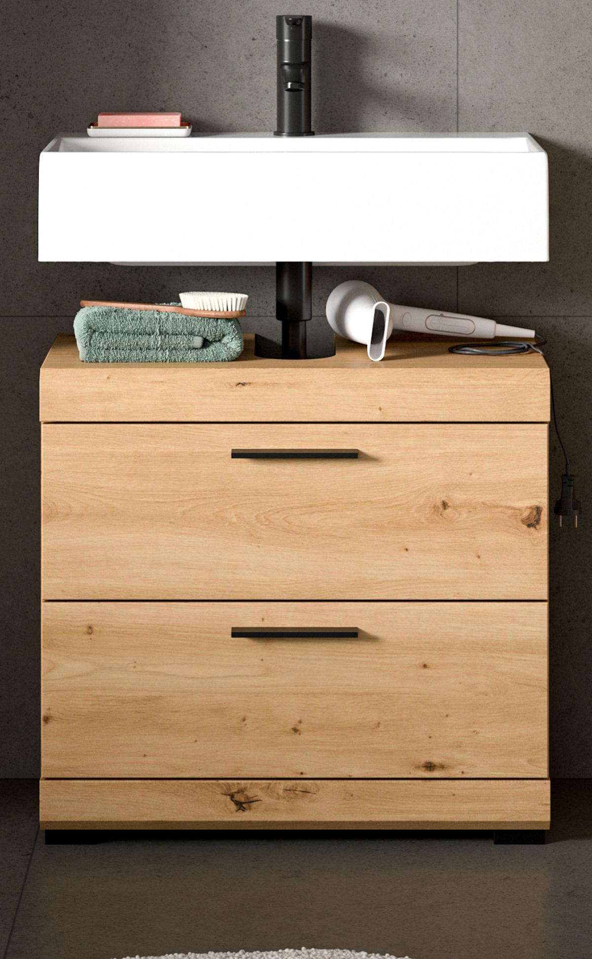 WASCHBECKENUNTERSCHRANK Eiche Artisan 60 cm, Badezimmer Unterschrank mit Schubkästen - Schwarz/Eiche Artisan, Holzwerkstoff/Kunststoff (60/56/34cm) - Inn.Furn