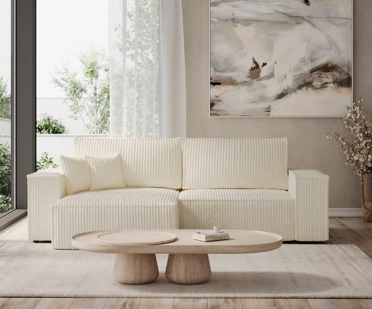 ECKSOFA CAVO mit Schlaffunktion Creme im Tilia Stoff - Creme/Schwarz, Holz/Holzwerkstoff (255/148cm) - AltaBeds