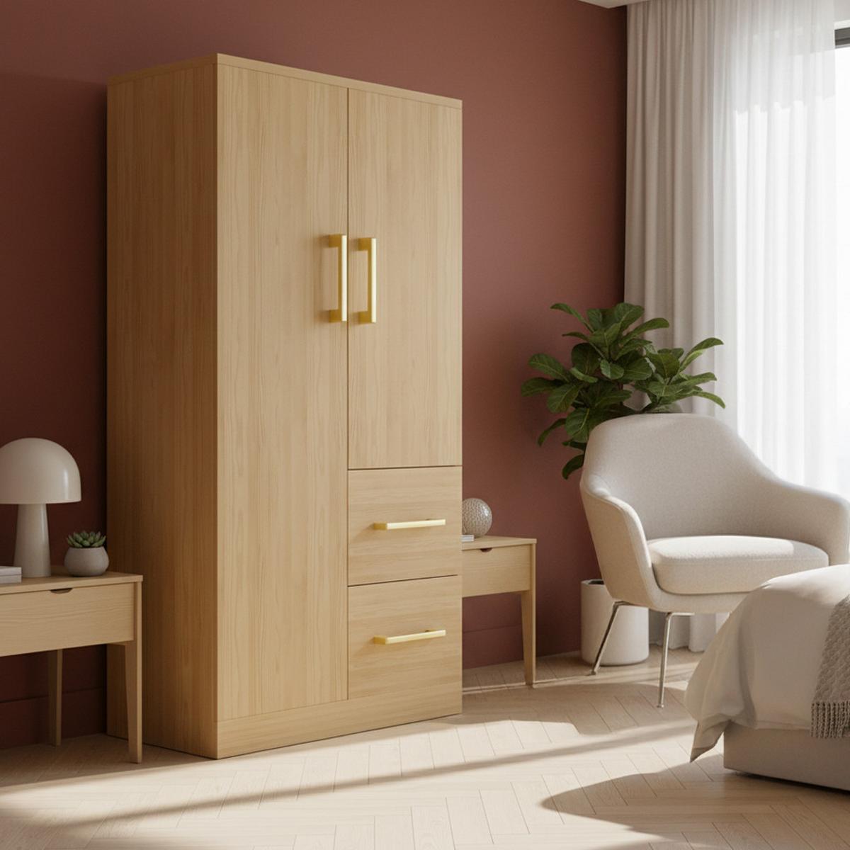 KLEIDERSCHRANK 70x135 cm in Natur Holz-Optik mit 2 Türen - Naturfarben, Holzwerkstoff (70/135/40cm) - Urban Meuble