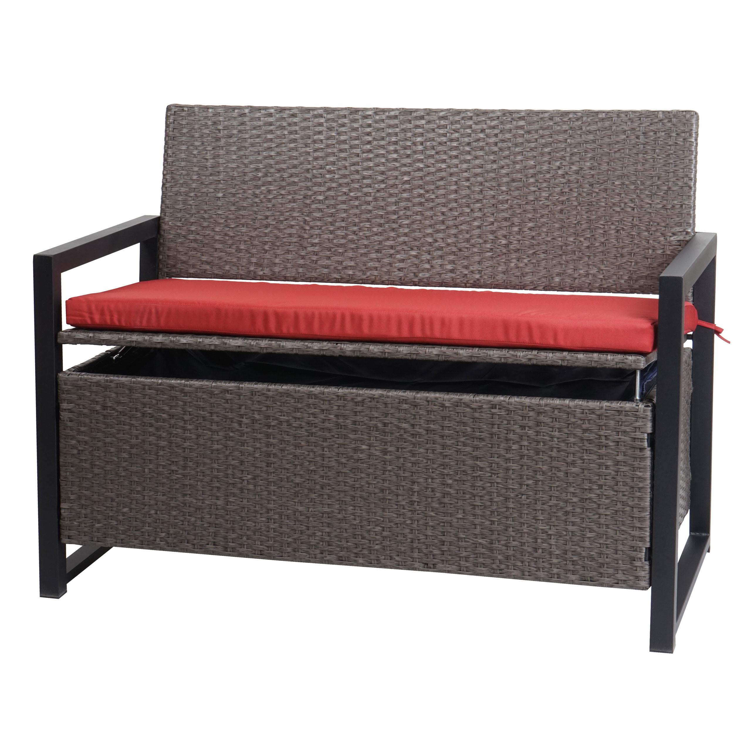 POLY-RATTAN 2ER SITZBANK Grau, Rot - Rot/Grau, Kunststoff (117/84/57cm) - MCW