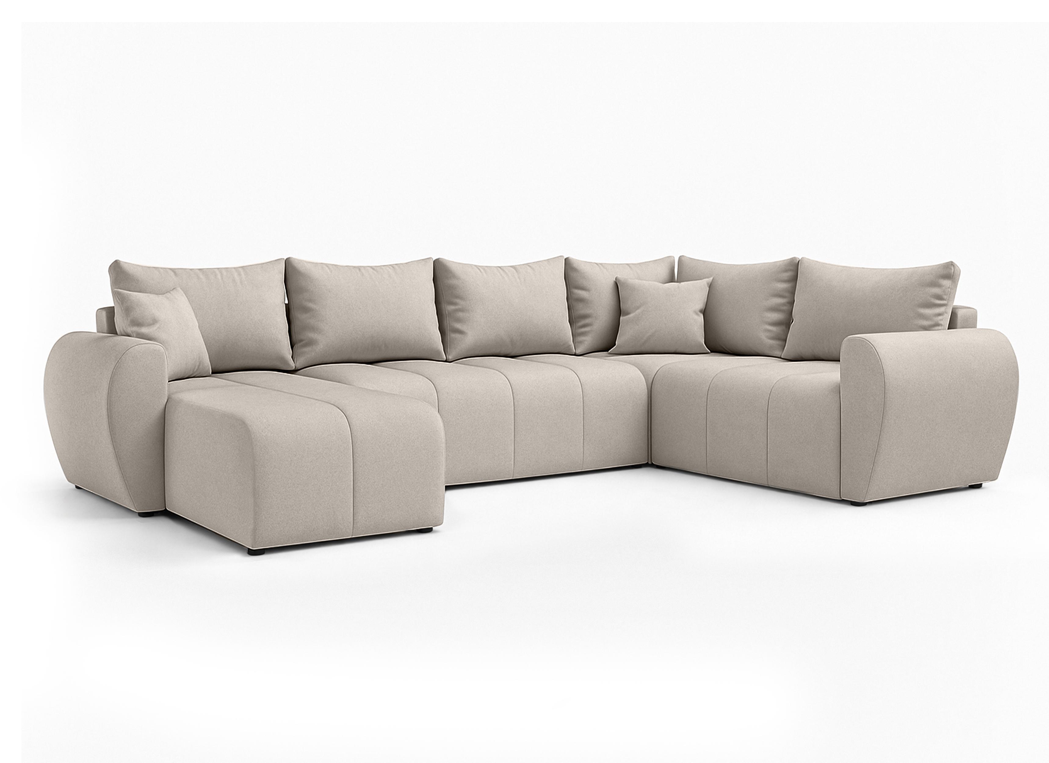 WOHNLANDSCHAFT Malatya U Form MAX Beige 311/145/80 cm mit Schlaffunktion - Beige/Schwarz, Kunststoff/Textil (208/80/303cm) - AX Living