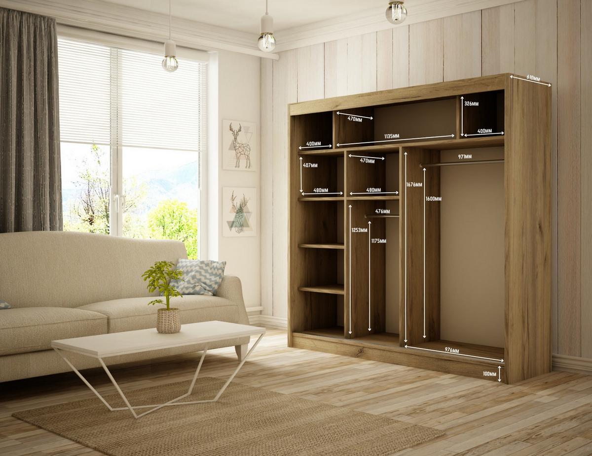 KLEIDERSCHRANK VILAN mit Spiegel - 200 cm - Schwarz - Schwarz, Holzwerkstoff (200/215/61cm) - ALTDECOR