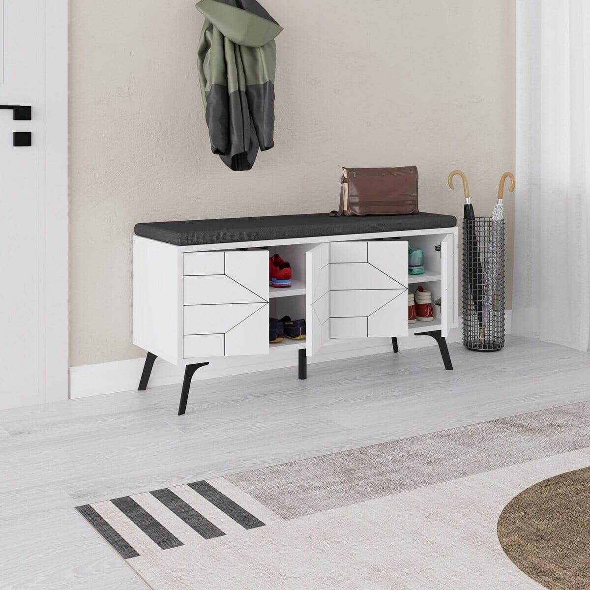 SCHUHSCHRANK 4 Türen - Dune bench - 107/35/55 cm - Weiß, Holzwerkstoff (35/55/120.6cm) - Calicosy