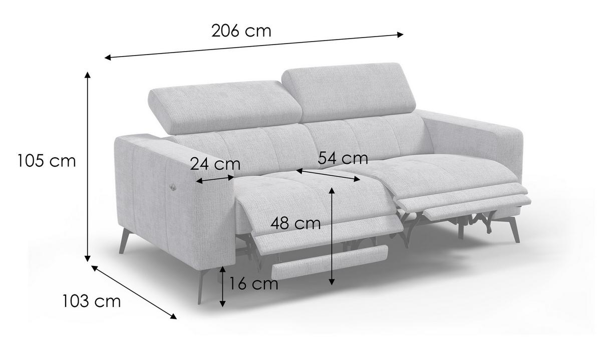 RELAXSOFA MORELLO 3-Sitzer, hellgrau, 2 x Relax Zero Gravity - Hellgrau, Holz/Textil (206/82/103cm) - Wozimo
