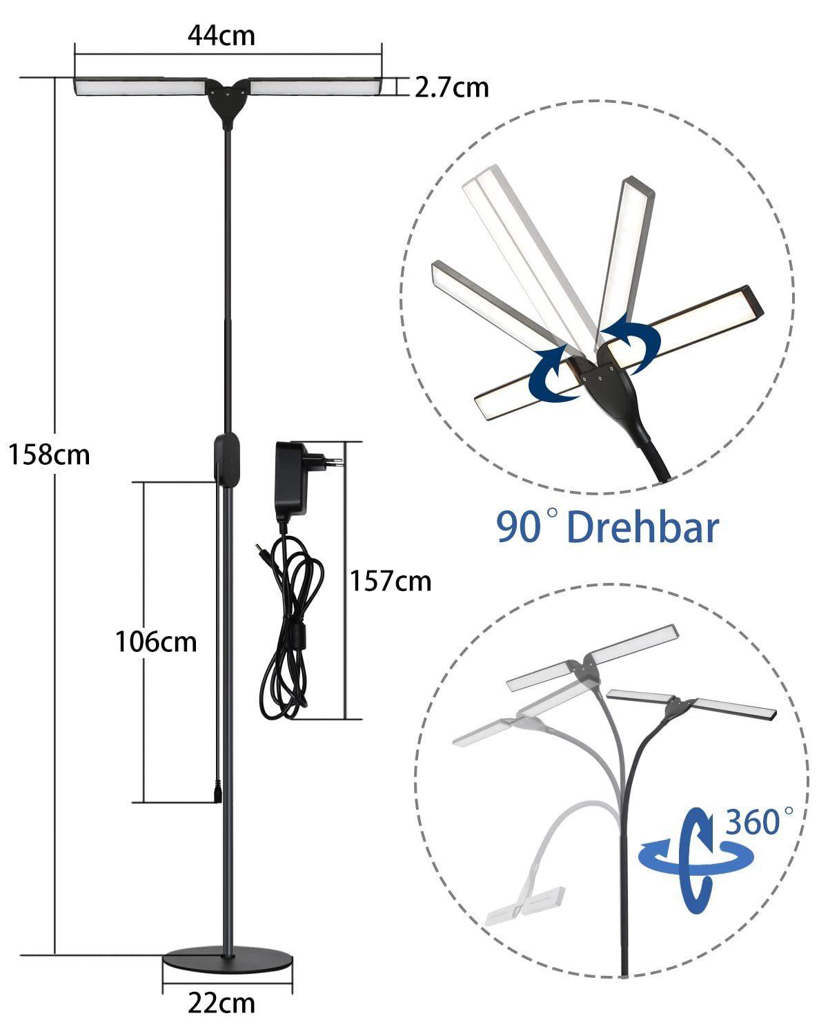 LED STEHLAMPE Luminar 44/22/158 cm - Schwarz, Metall (44/22/158cm) - ZMH