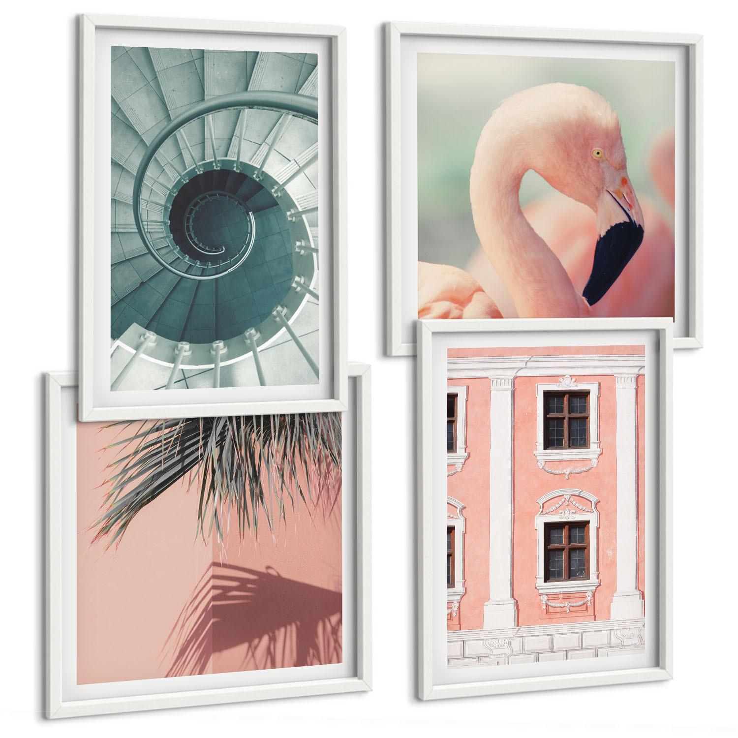 BILDER SET 4er Set - 50x50 cm & 40x60 cm Weißer Rahmen - Architektur-Pastellmuster - Weiß, Kunststoff (50/50cm) - TULUP