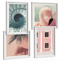 BILDER SET 4er Set - 50x50 cm & 40x60 cm Weißer Rahmen - Architektur-Pastellmuster - Weiß, Kunststoff (50/50cm) - TULUP