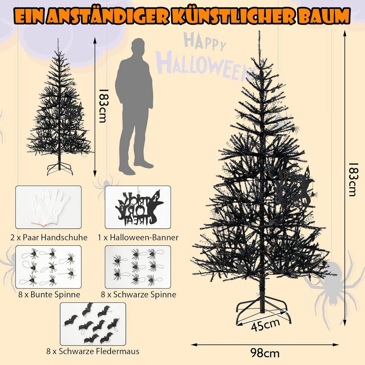 WEIHNACHTSBAUM Schwarz - Schwarz, Kunststoff (183cm) - COSTWAY