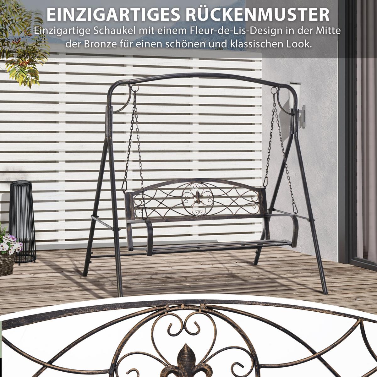 GARTENSCHAUKEL für 2 Personen, Metall, Schwarz mit Goldtönen, 167 x 123 x 175 cm - Schwarz, Metall (123/175/167cm) - Outsunny