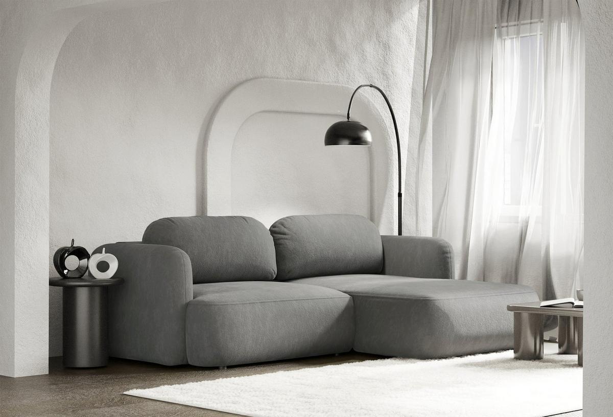 ECKSOFA Tvoya graues Chenille - Schwarz/Grau, Kunststoff/Textil (175/267cm) - Selsey
