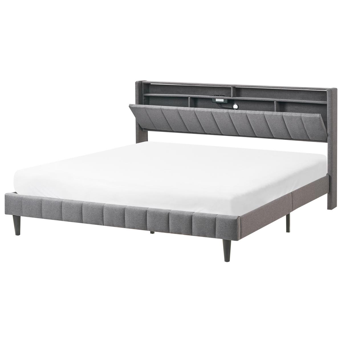BETT mit LED 180/200 cm Stoff Dunkelgrau Beaulieu - Dunkelgrau, Textil (180/200cm) - Beliani