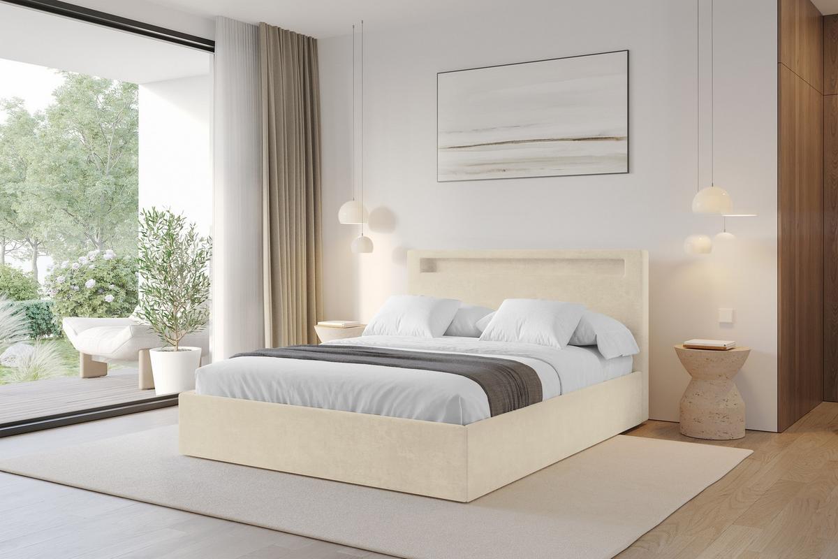 POLSTERBETT mit Bettkasten und Lattenrost, Boxbett ohne Matratze - GOLA 160x200 Beige - Beige, Holzwerkstoff/Textil (160/200cm) - ALTDECOR