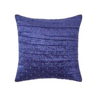 KISSENHÜLLE Pannesamt bestickt 40/40 cm - Dunkelblau, Textil (40/40cm) - Homescapes