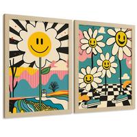 POSTER 4er Kunstdruck-Set Wandbilder Smiley Blume modern Wohnzimmer Deko, Schlafzimmer, Küche, Badezimmer Rahmenlos A3 - Klar, Papier (29.7/1/42cm) - Nacnic