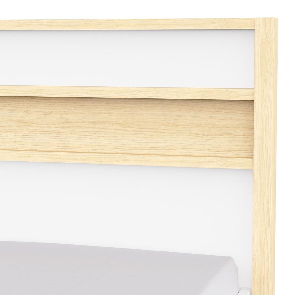 BETT in Weiß und Eiche Dekor 102,9/207,3/95 cm - Weiß, Holzwerkstoff (190/90cm) - Calicosy