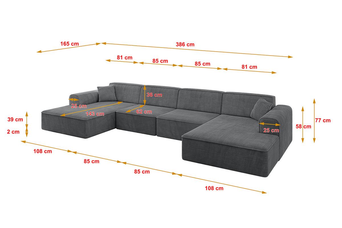 WOHNLANDSCHAFT IREA-U2-v3 - 386x165x77 cm Duneklgrau - Dunkelgrau, Holzwerkstoff/Textil (386/77/165cm) - ALTDECOR