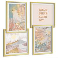 BILDER SET 4er Set - 50x50 cm & 40x60 cm Goldrahmen - Abstrakte Pastellmuster - Goldfarben, Kunststoff (50/50cm) - TULUP