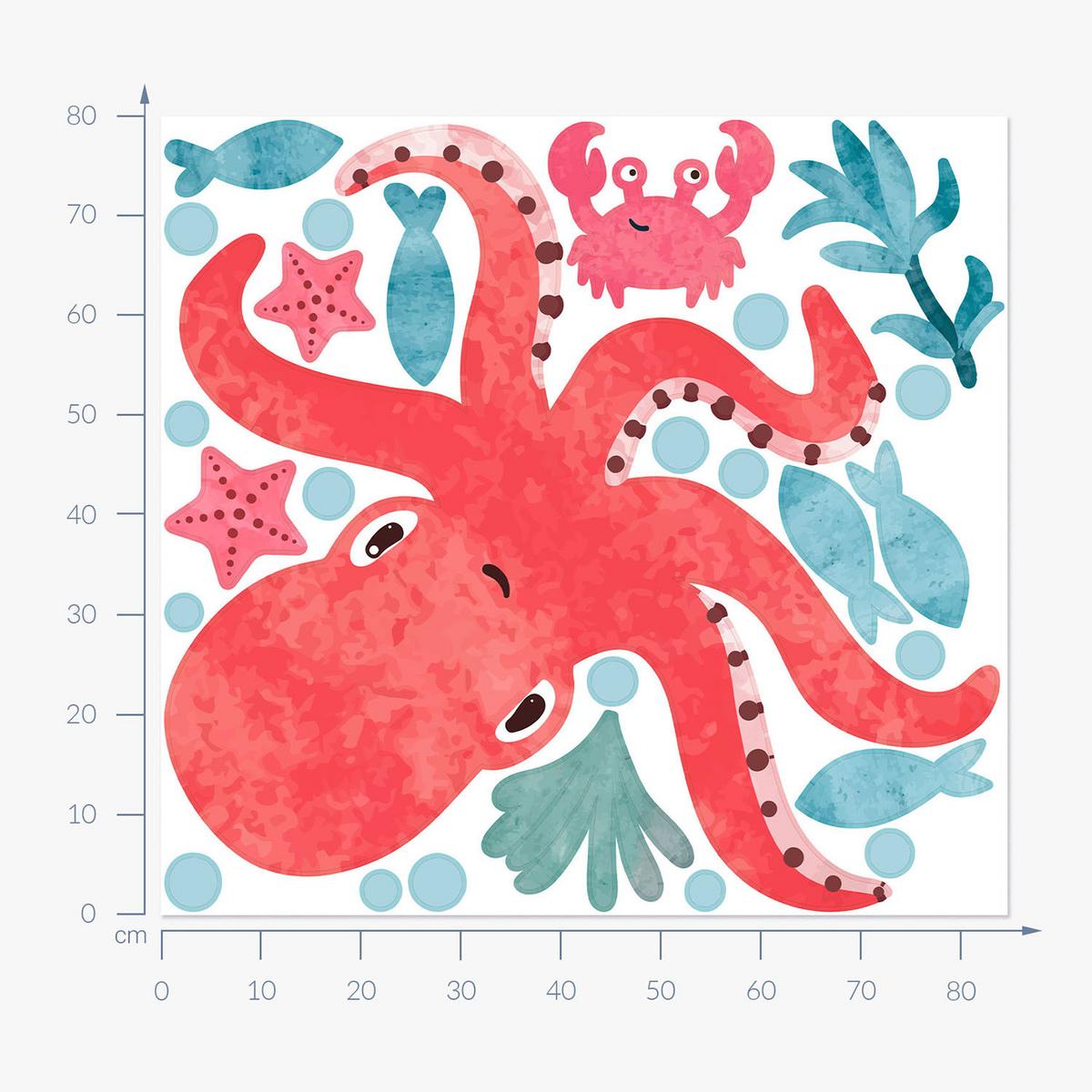 WANDAUFKLEBER 80x85cm - Oktopus - Multicolor, Kunststoff (80/85/0.1cm) - Wallfluent