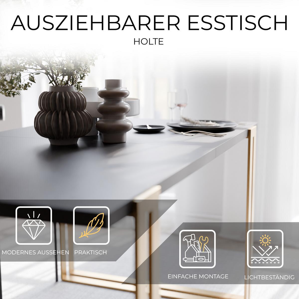 TISCH ausziehbar aus MDF, Schwarz - Goldfarben/Schwarz, Holzwerkstoff (140/80/76cm) - Idohome