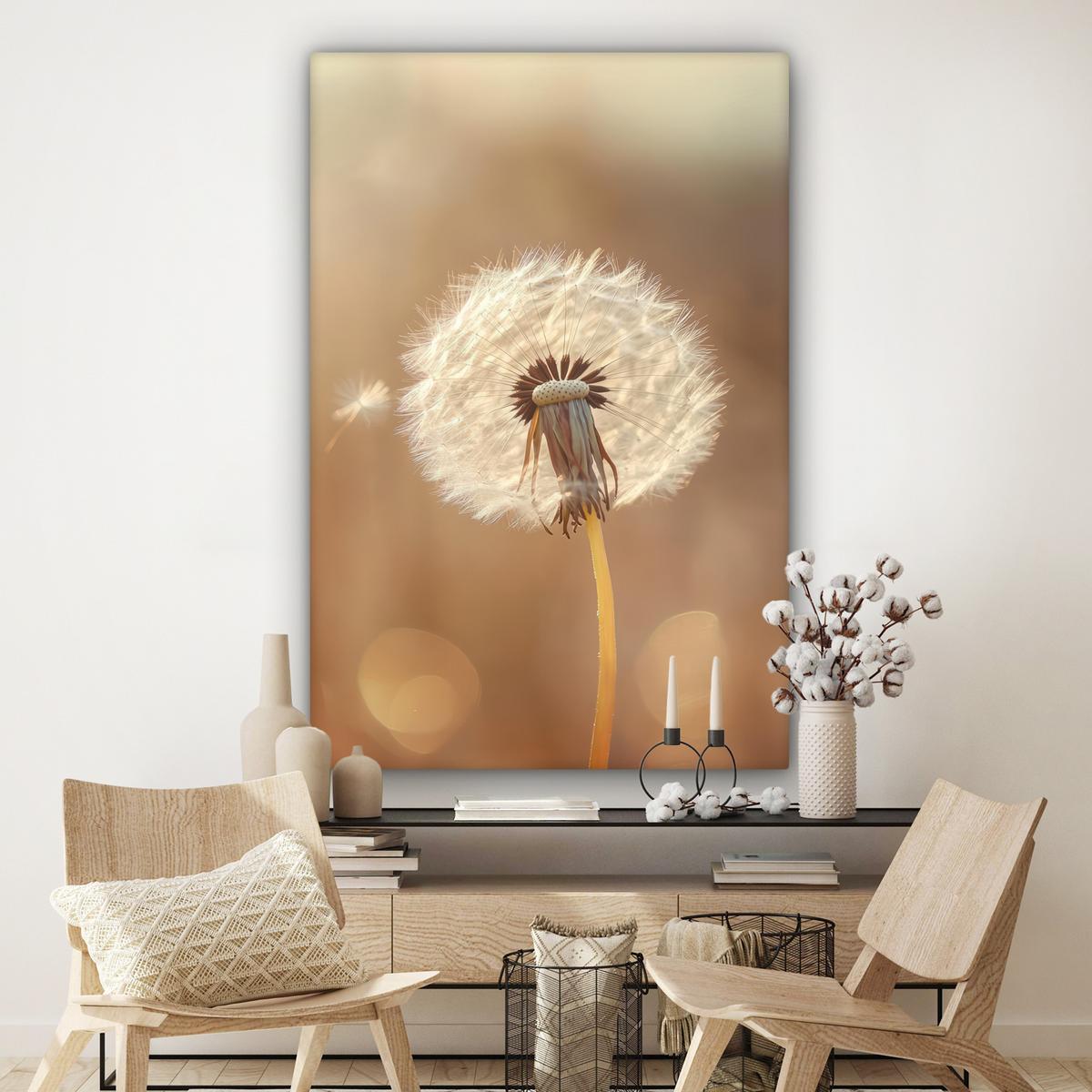 LEINWANDBILD Löwenzahn - Beige - Natur - Blume Deko Groß 90x140 cm - Hellbraun, Textil (90/140cm) - MuchoWow