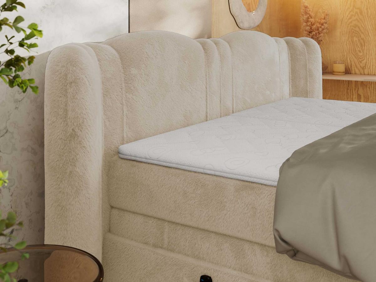 BOXSPRINGBETT FORTINA 180/200 - Creme Plüsch - Topper T25 - H3 - Creme/Schwarz, Textil/Metall (180/200cm) - MKS