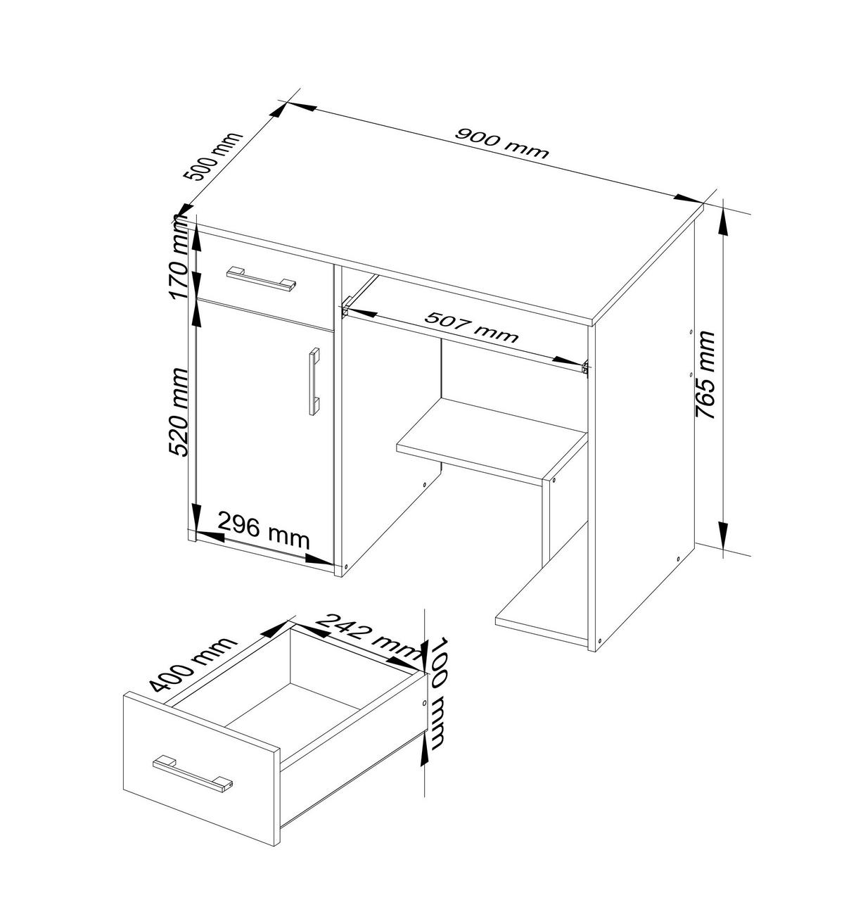 SCHREIBTISCH Eiche Sonoma 74/90/50 - Sonoma Eiche, Holzwerkstoff (120/59/74cm) - RAUMHIRSCH FURNITURE