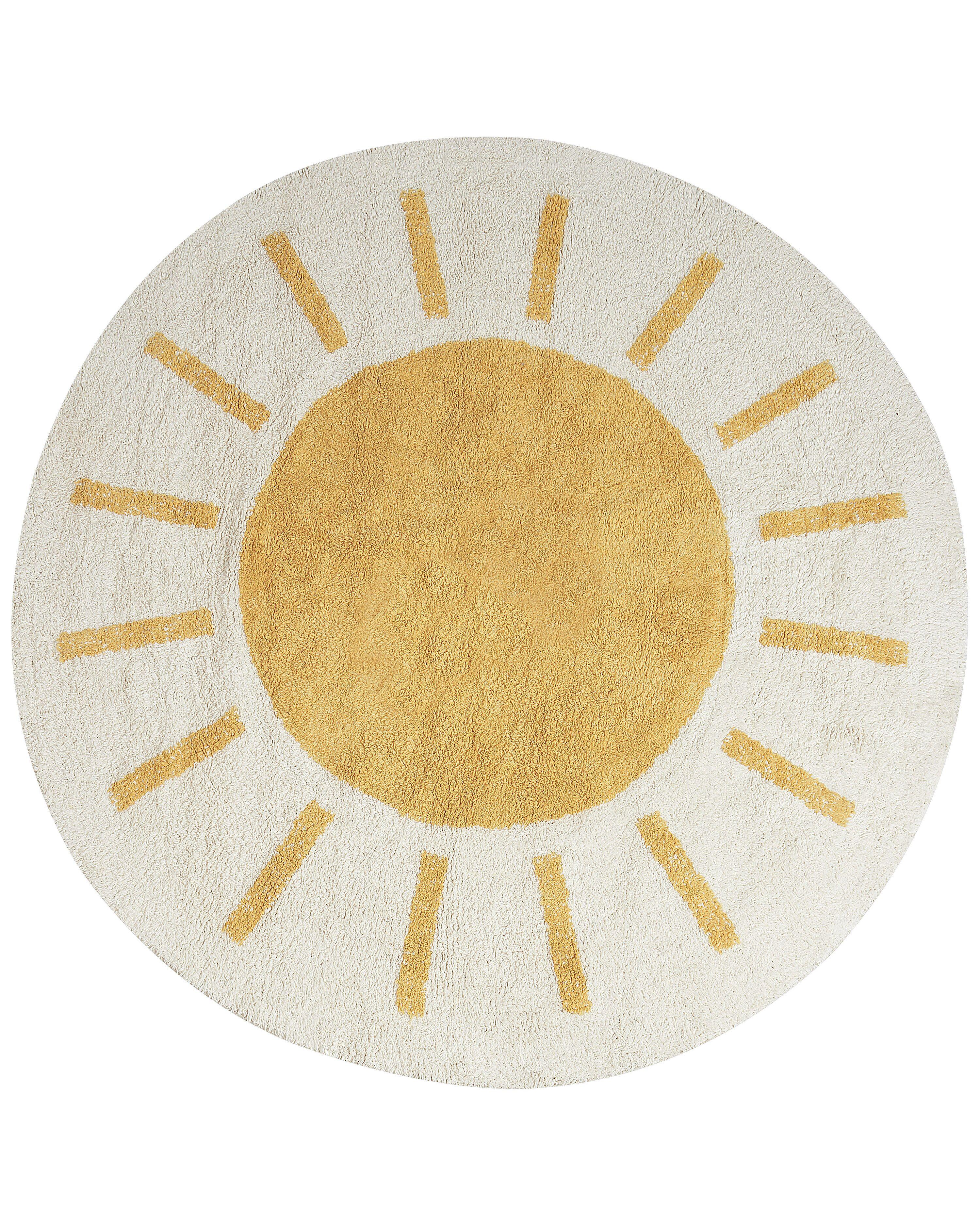 KURZFLOR-TEPPICH Beige 140 cm Baiker - Beige/Gelb, Textil (140/140cm) - Beliani