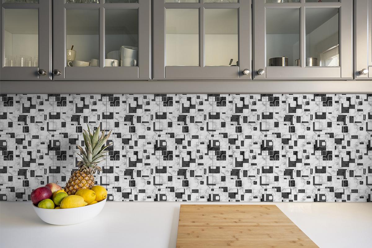 FLIESENAUFKLEBER 9 Stück 30x30 cm selbstklebend Mosaik auf Marmor - Grau, Textil (30/1.6/30cm) - TULUP