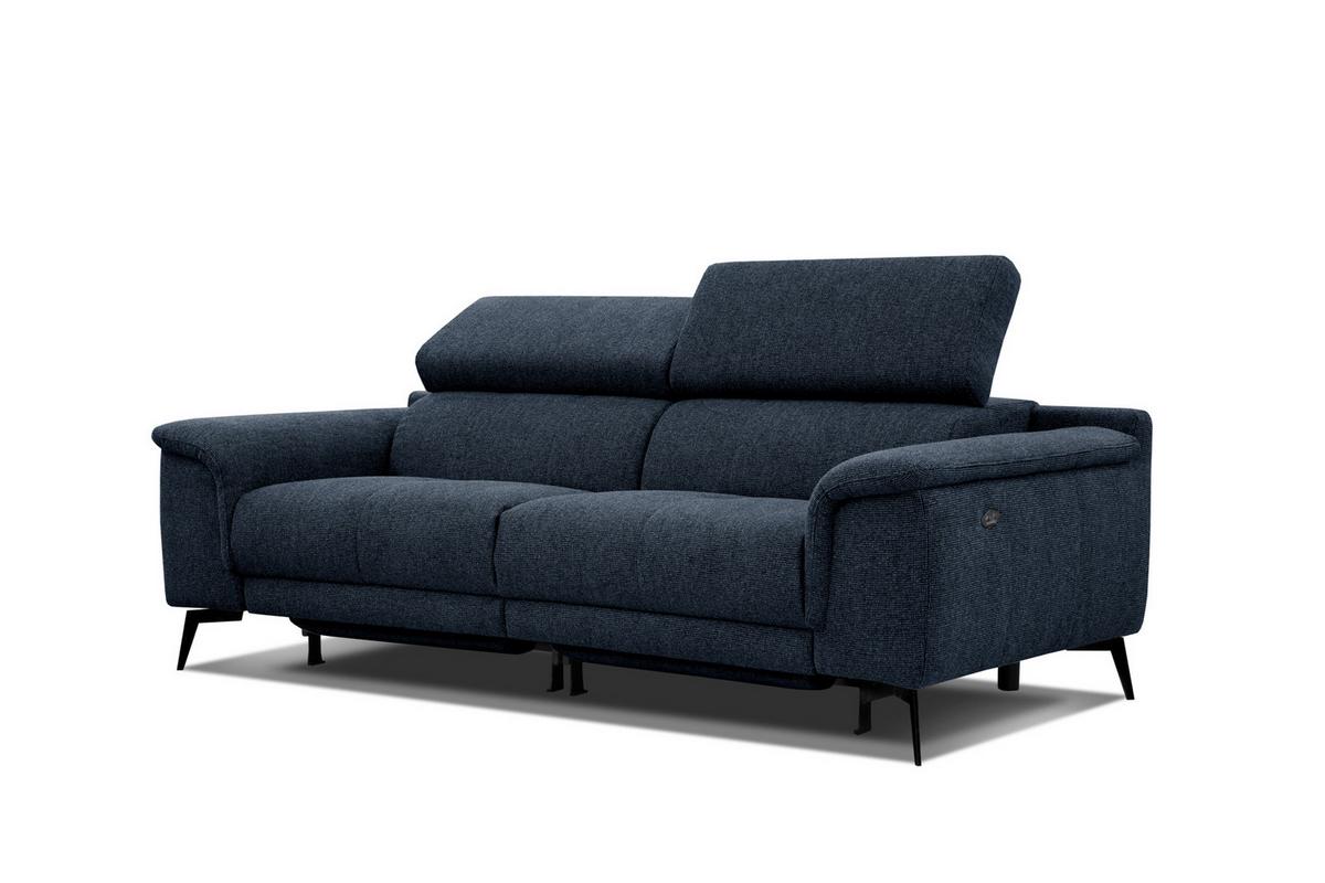 RELAXSOFA FIERO 3-Sitzer mit 2 Relaxfunktionen, dunkelblau - Schwarz/Dunkelblau, Holzwerkstoff/Textil (212/82/103cm) - Wozimo