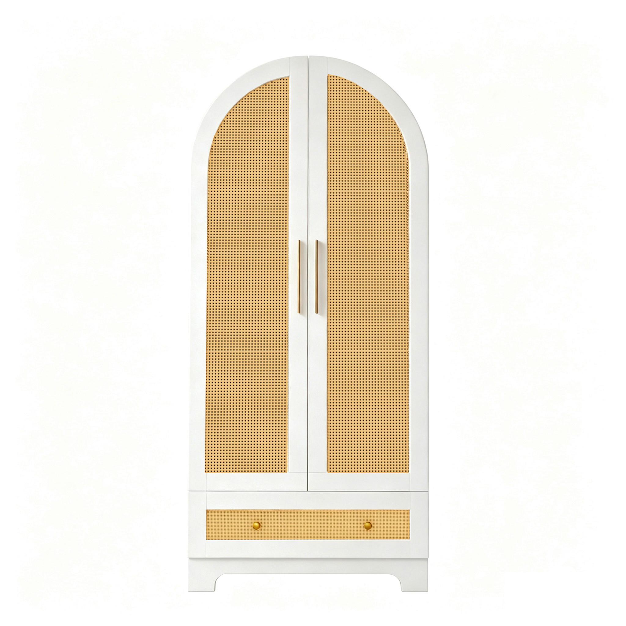 KLEIDERSCHRANK Doppeltüren Kunstrattan Weiß mit Schubladen - Weiß, Holzwerkstoff (70/170/55cm) - Urban Meuble