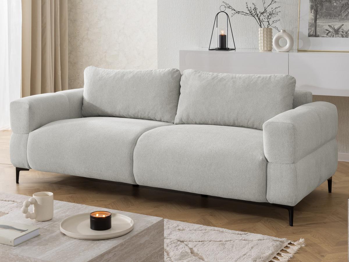 3-SITZER-SOFA Cardea in Bubble-Optik aus weichem Hellgrau Strukturstoff mit hohem Sitzkomfort - Hellgrau/Schwarz, Holz/Textil (217/80/97cm) - S-Style Möbel