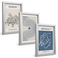 BILDER SET 3er Set - 20x30 cm Silberner Rahmen - abstrakte Poster mit Blumenlinien - Silberfarben, Kunststoff (20/30cm) - TULUP