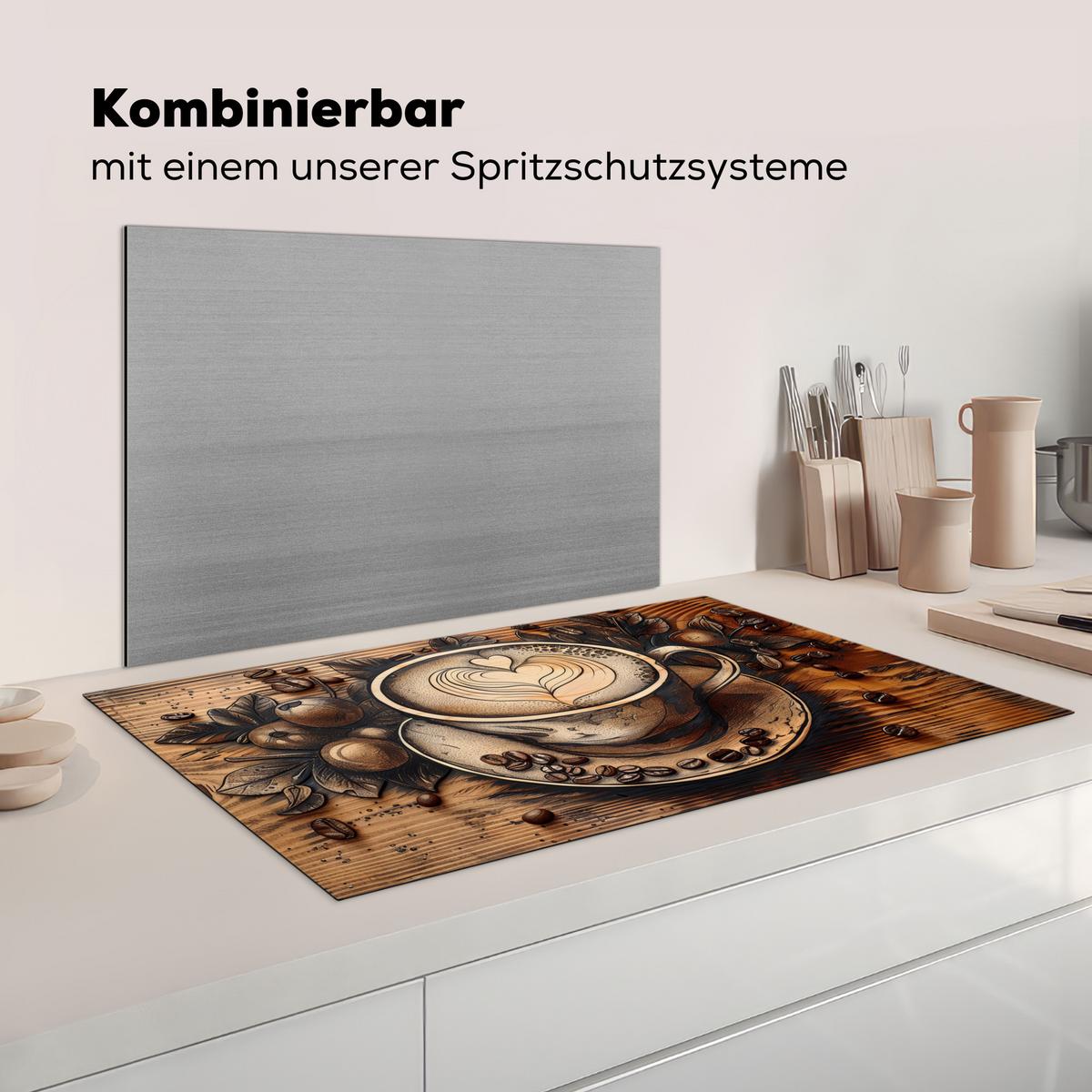 HERDABDECKPLATTE Kaffee - Vintage - Braun - Tasse - Holz Induktionsschutz 89.6x51.6 cm - Cappuccino, Kunststoff (89.6/51.6/0.2cm) - MuchoWow