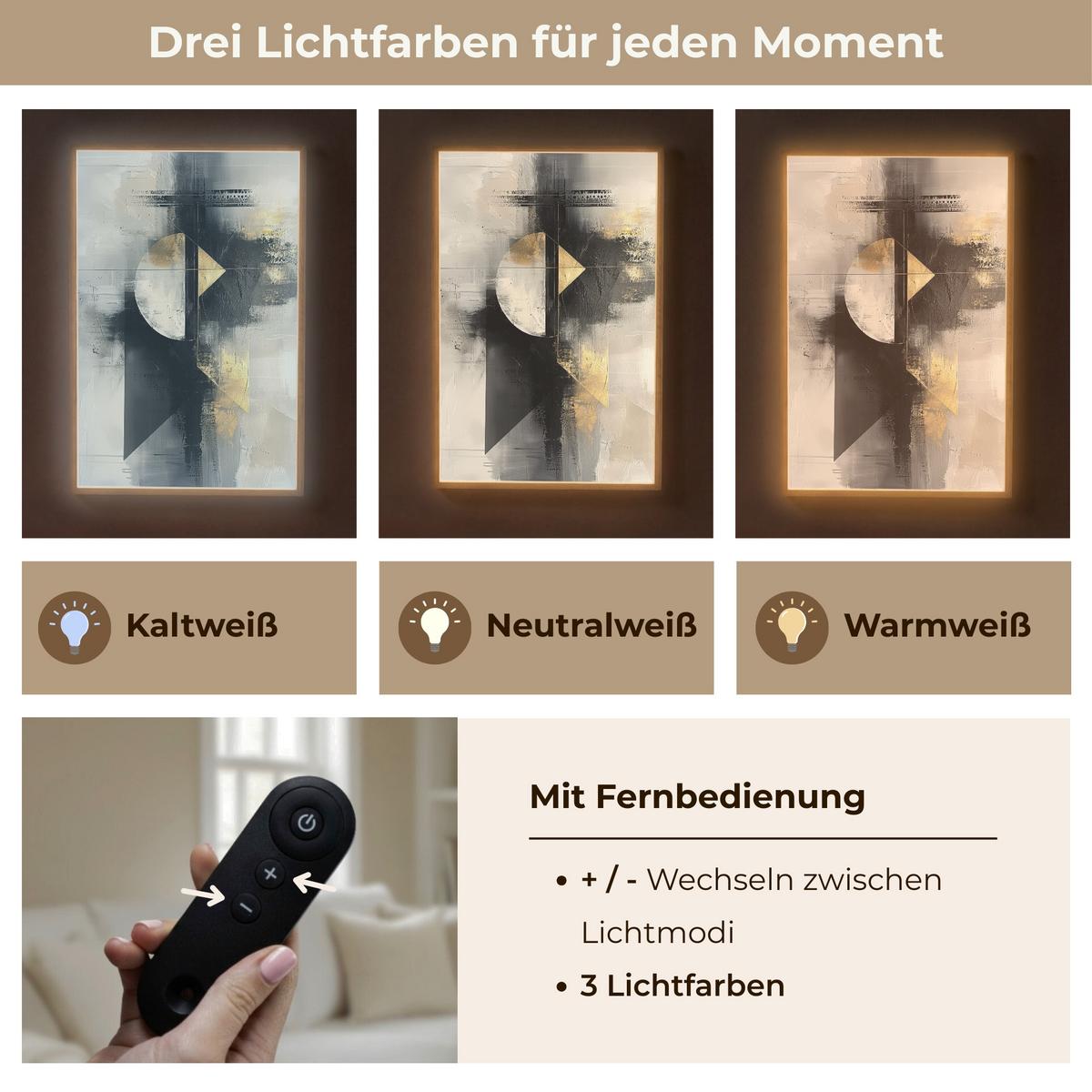 WANDLEUCHTE MIT AKKU Abstrakt - Schwarz - Farbe - Modern 70x100 cm - Grau, Holzwerkstoff (70/100/8cm) - OnlyWow
