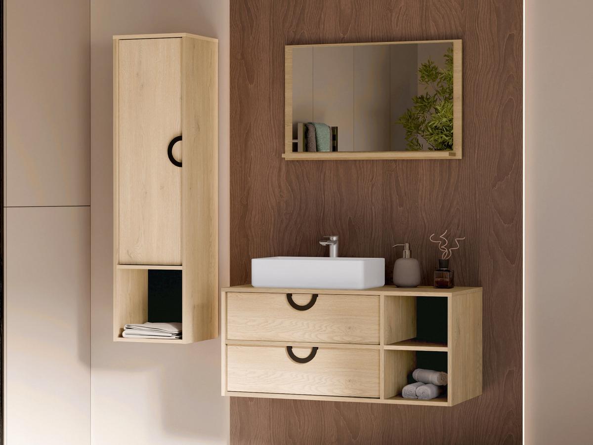 BADMÖBEL-SET 14 - Eichefarben/Goldfarben, Holzwerkstoff/Metall (35/133/34cm) - MIRJAN24