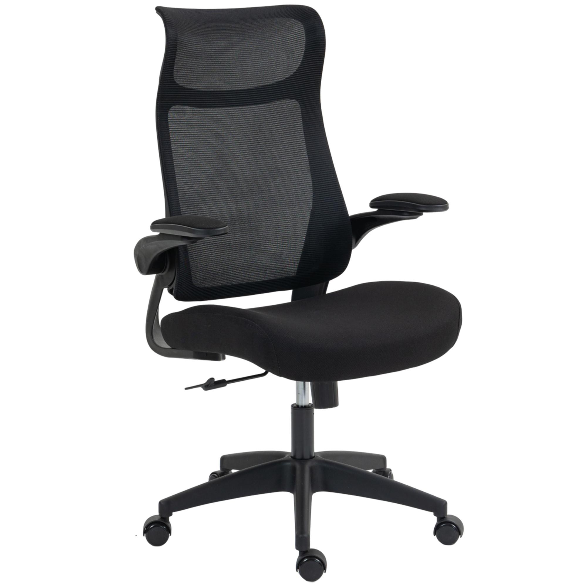 BÜROSTUHL mit 3D-Armlehnen Netzbespannung Kopfstütze Ergonomisch - Schwarz, Kunststoff/Textil (64/118/65cm) - HOMCOM