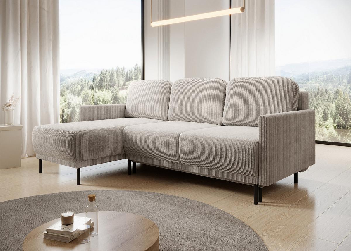 ECKSOFA Hamiel Hellbeige Cordbezug - Ecru/Beige, Holz/Textil (212/142cm) - Selsey