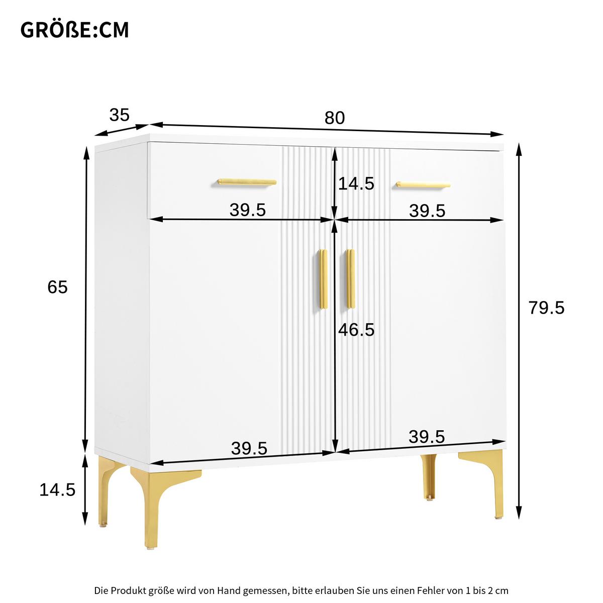 SIDEBOARD 80 cm Weiß mit 2 Türen, 2 Schubladen und Metallfüßen für Flur & Wohnzimmer - Weiß, Holzwerkstoff (80/79.5/35cm) - Urban Meuble