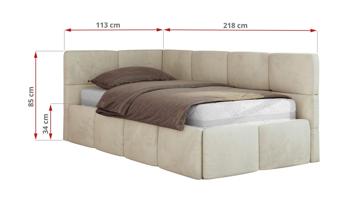 JUGENDBETT ARVO 90/200 - Beige Velvet - Foam-Matratze - Links Seite - Beige, Textil (90/200cm) - MKS