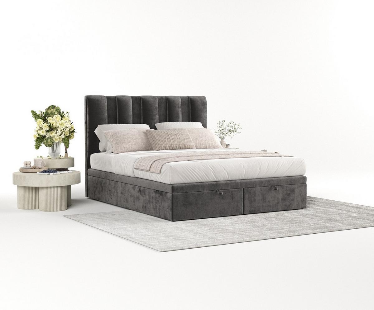 POLSTERBETT Orta mit Stauraum 120/200 cm Stahl im Lotta Stoff - Graphitfarben/Schwarz, Holz/Holzwerkstoff (120/200cm) - AltaBeds