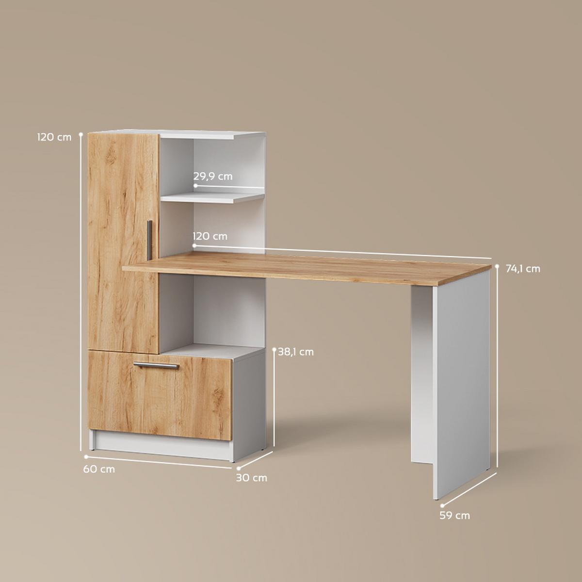 SCHREIBTISCH Lorena Weiß/Goldkraft Eiche 150 x 120.1 cm mit 2 Türen - Honigeiche/Weiß, Holzwerkstoff (59.3/150/120.1cm) - Livinity®