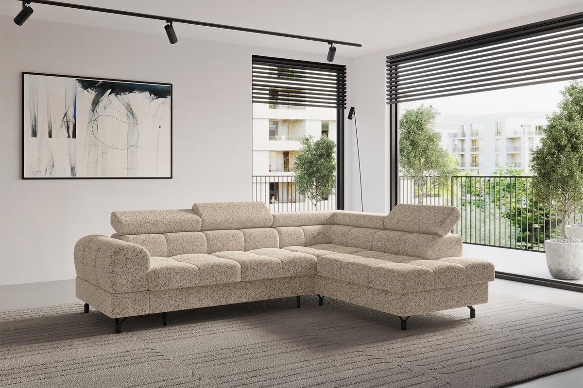 ECKSOFA mit Schlaffunktion Ottomane Rechts LUMA-L 272x203x70 Braun Velours - Schwarz/Braun, Holzwerkstoff/Kunststoff (203/272cm) - ALTDECOR