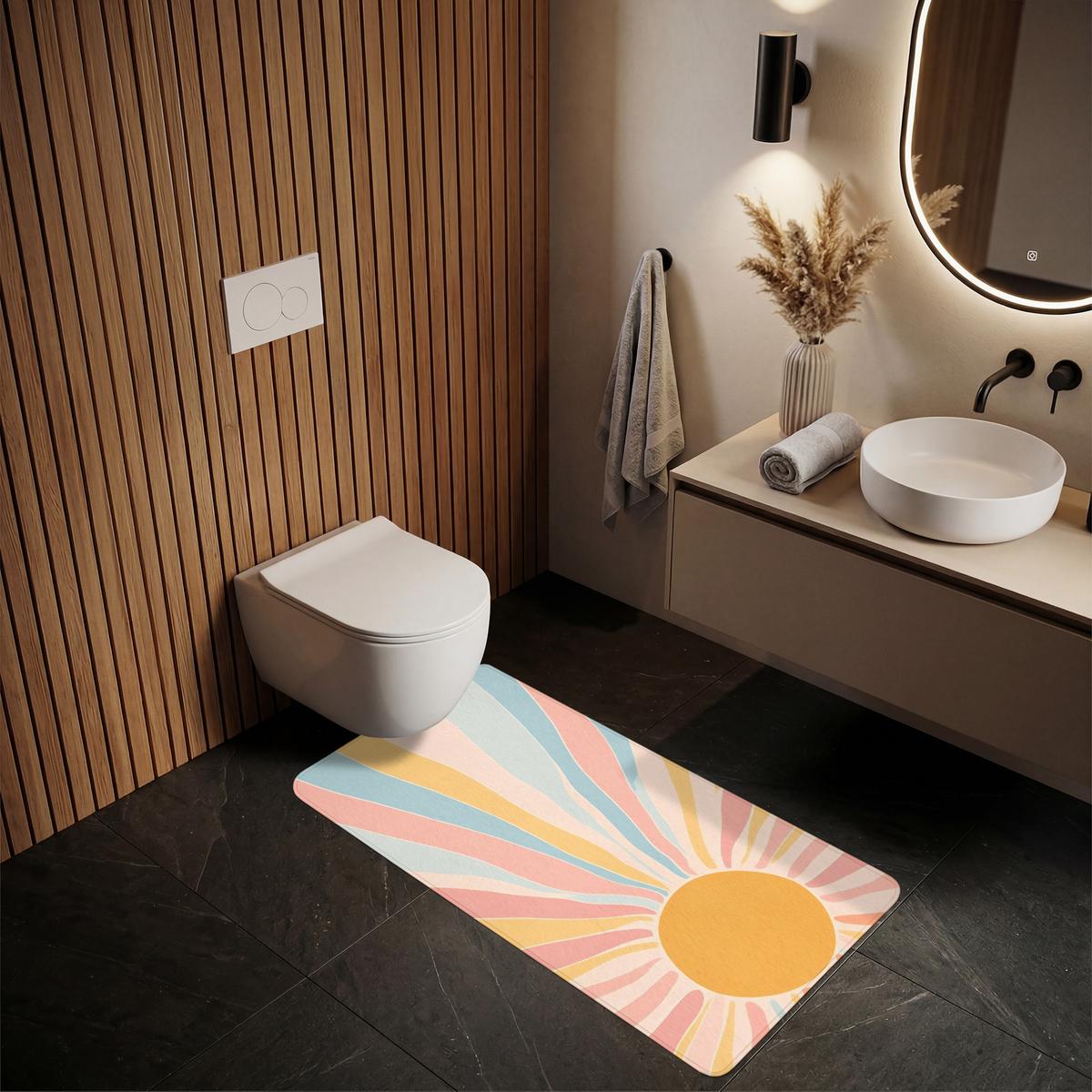 BADEMATTE Illustration - Sonne - Pastellfarben 60x120 cm - Pastellblau, Textil (60/120cm) - OnlyWow